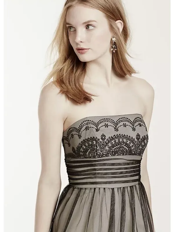 David’s Bridal Caviar Beaded Black Netting Over Beige Lining Cocktail-Size 8 - Image 4