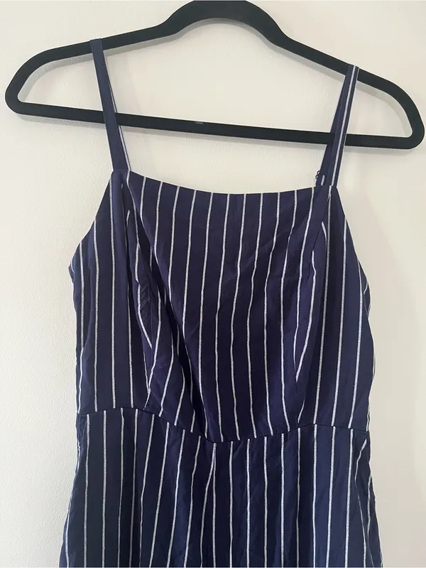 Old Navy Blue White Striped Wide Leg Jumpsuit Medium Coastal Nautical Beach - Image 2