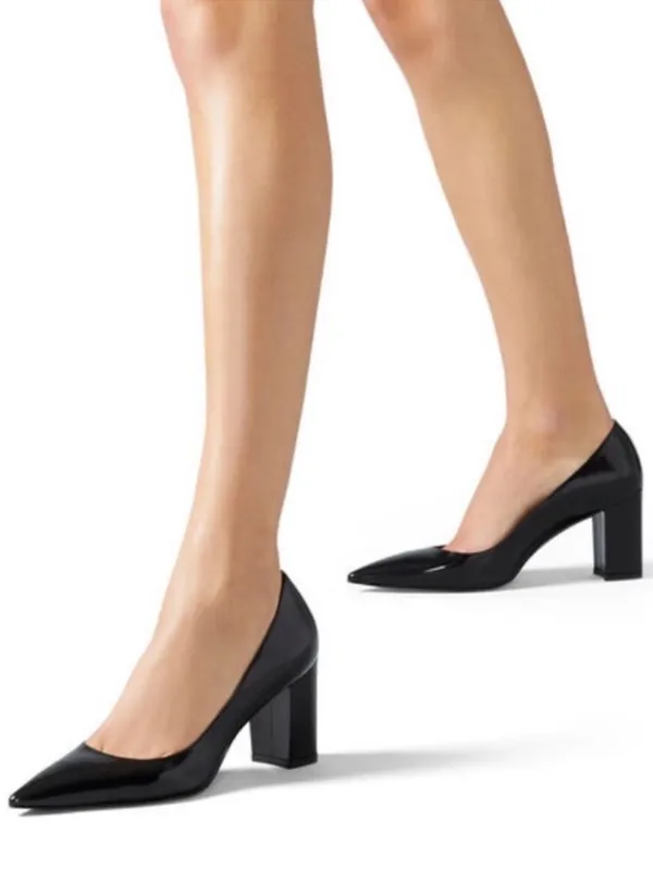 Like New Stuart Weitzman Leather Stuart 85 Block Heel Pumps Black Size 7 - Image 8