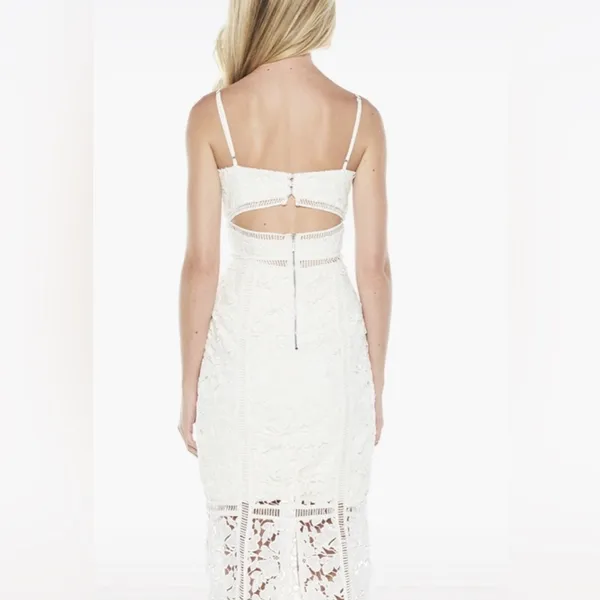 Bardot Botanical White Lace Midi Dress in Ivory size 8 Medium $139 Revolve Bride - Image 15