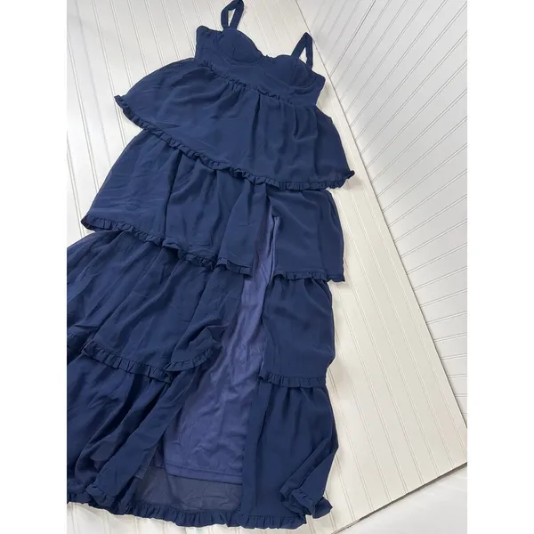 Lulus Sophisticated Occasion Navy Blue Bustier Lace-Up Maxi Dress Size L - Image 4