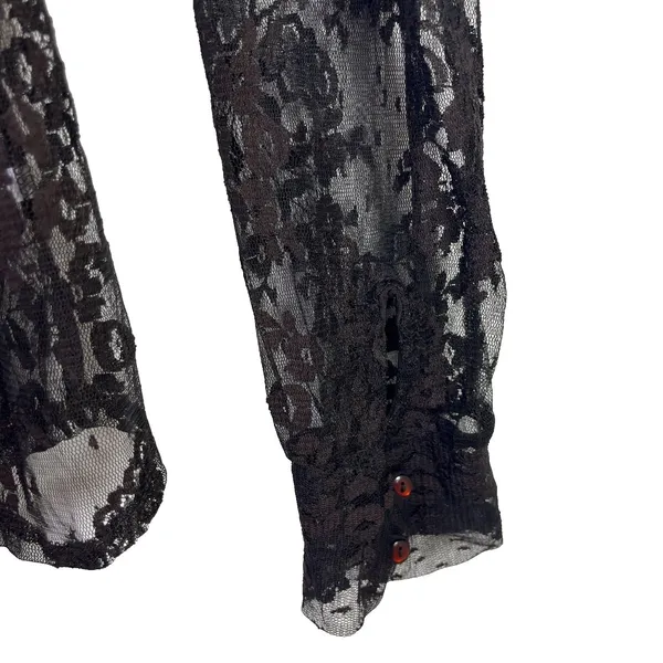 Vintage 90s Y2K New York & Company Black Floral Lace Sheer Button Front Blouse M - Image 6