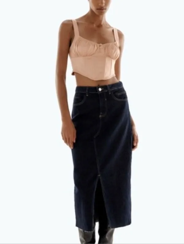 Zara Beige Satin-effect Cropped Bustier Corset Top Size XS - Image 2