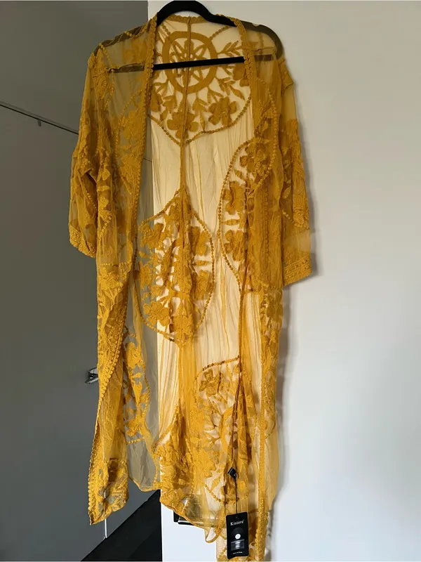 Women's Yellow Lace Swim Cover-Up Kimono - Image 3