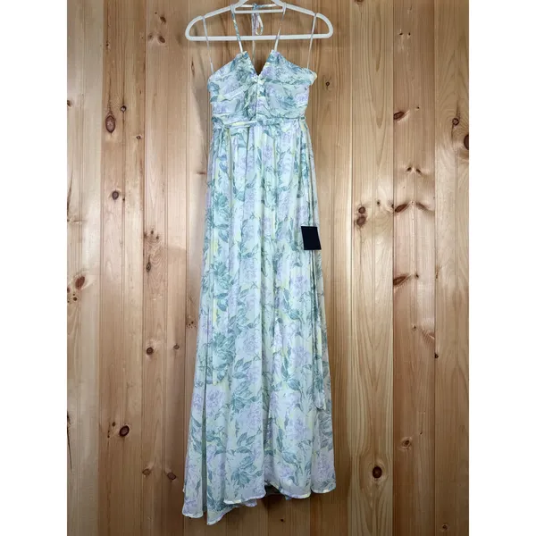 Lulus NWT Effortlessly Abloom Green Multi Floral Ruched Halter Maxi Dress Sz M - Image 2