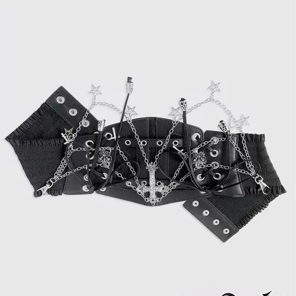 Black Gothic Corset Belt with Silver Chains - Image 3