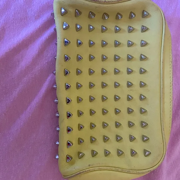 Tory Burch bag silver Studded green neonish leather with handle - Image 7