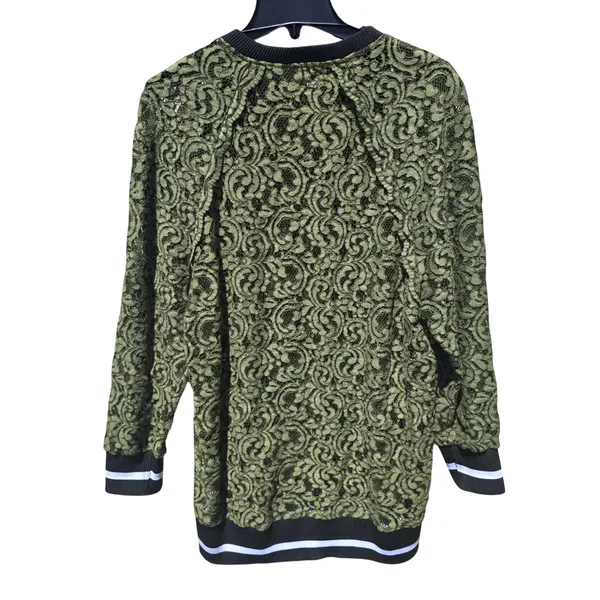 Zara 58R Woman‎ Olive Green Floral Lace Sweatshirt Tunic Raglan Sleeve Small - Image 3