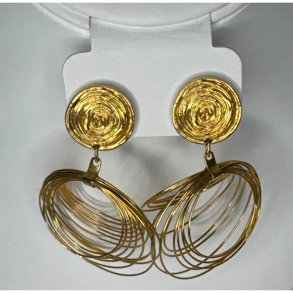 Vintage 1980s–1990s Couture Gold Tone Wire Chandelier Statement Earrings - Image 4