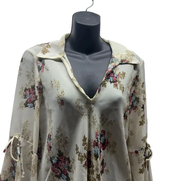 Vintage Floral Belle Sleeved Chiffon Sheer V-Neck Bohemian Blouse - Image 3