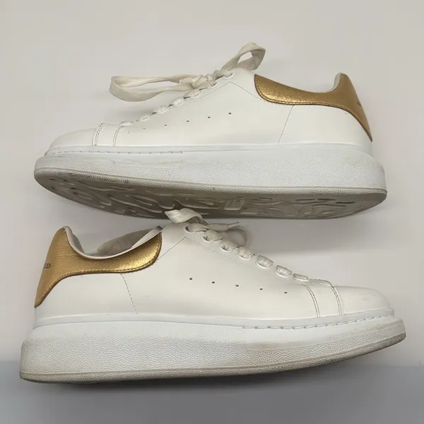 Alexander McQueen Metallic Gold & White Oversized Lace Up Sneakers Size 39 - Image 12