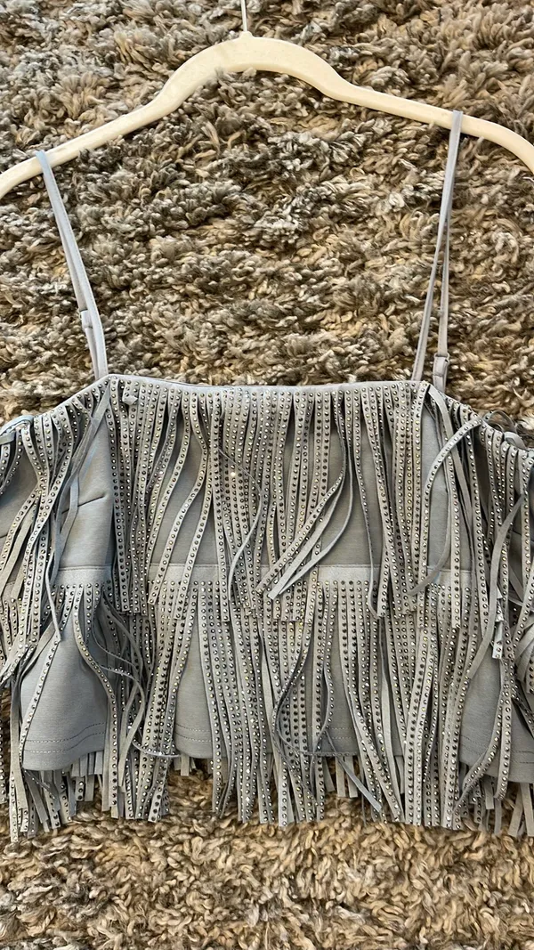 Nylon Blue Fringe Tank Crop Top - Image 3
