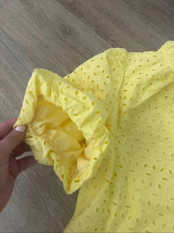 Womens Yellow Eyelet Tiered Dress puff sleeve - Image 2