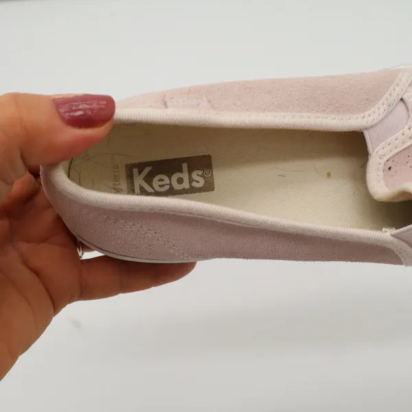 Keds Sneakers Womens 7.5 Pink Suede Eyelet Slip On Good - Image 5