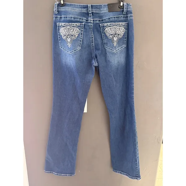 Cedar Rose Womens Blue Embellished Bootcut Jeans 32 Rhinestone Pockets‎ Denim - Image 4