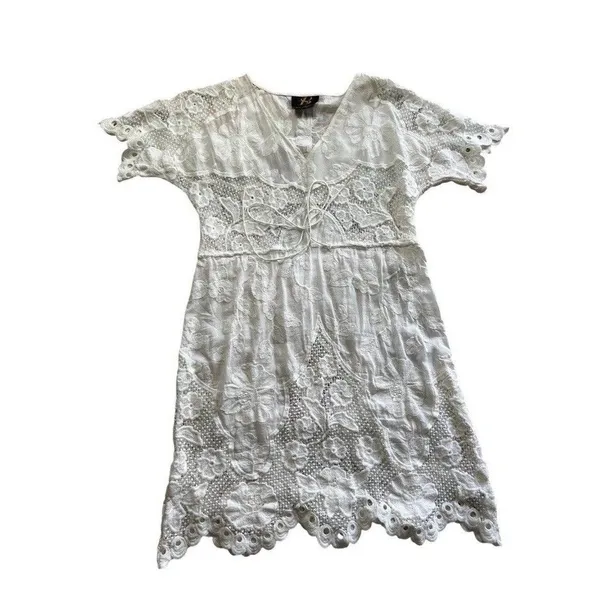 Anthropologie WHITE lace dress Size XS crochet beach coastal fairy - Image 2