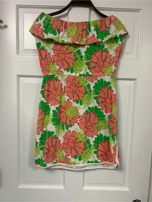 crown & ivy Strapless Floral Dress in Coral, Green & White - Image 2