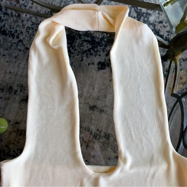 With Jean‎ Top Erin Wrap-Around Halter Keyhole Crop Slinky Buttercream M EUC - Image 5