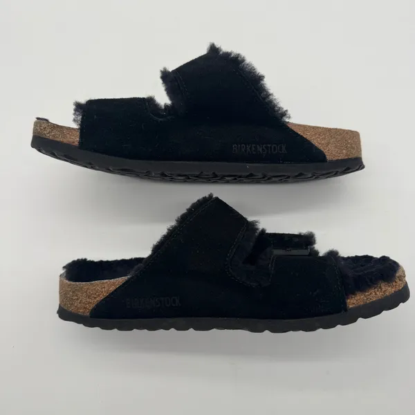 Birkenstock Arizona Shearling Lined Black Suede Fur Slide Sandals EU 38 US 7 7.5 - Image 3