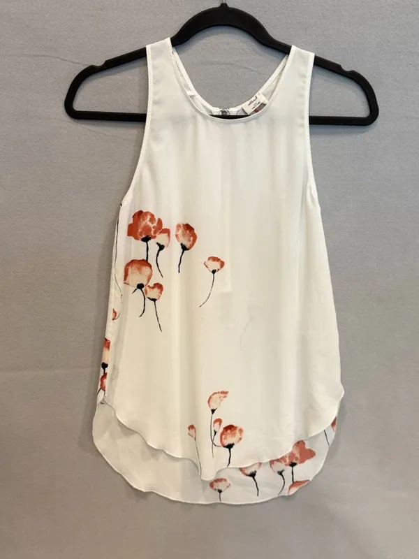 Aritzia Wilfred White Floral High Low Tank Top XXS Poppy Print Blouse - Image 2