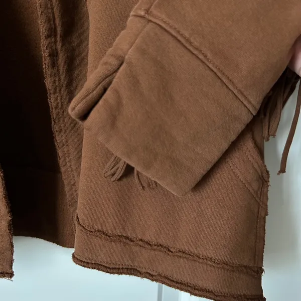 Free People Ragabond Wyatt Fringe Cardigan 100% Organic Cotton Brown Fringe XS - Image 5