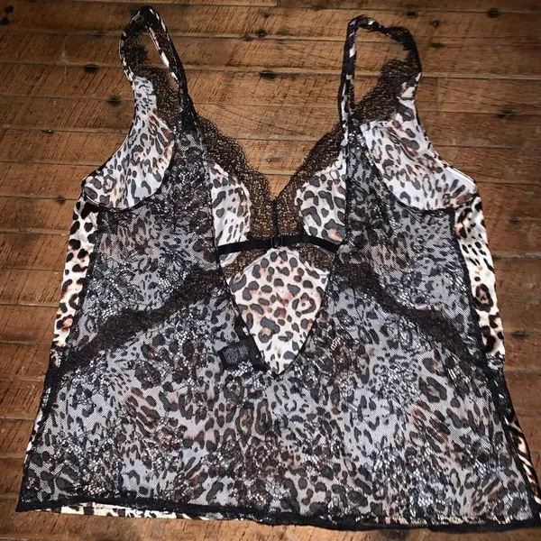 Victoria’s Secret cheetah print black lace L lingerie silky tank - Image 2