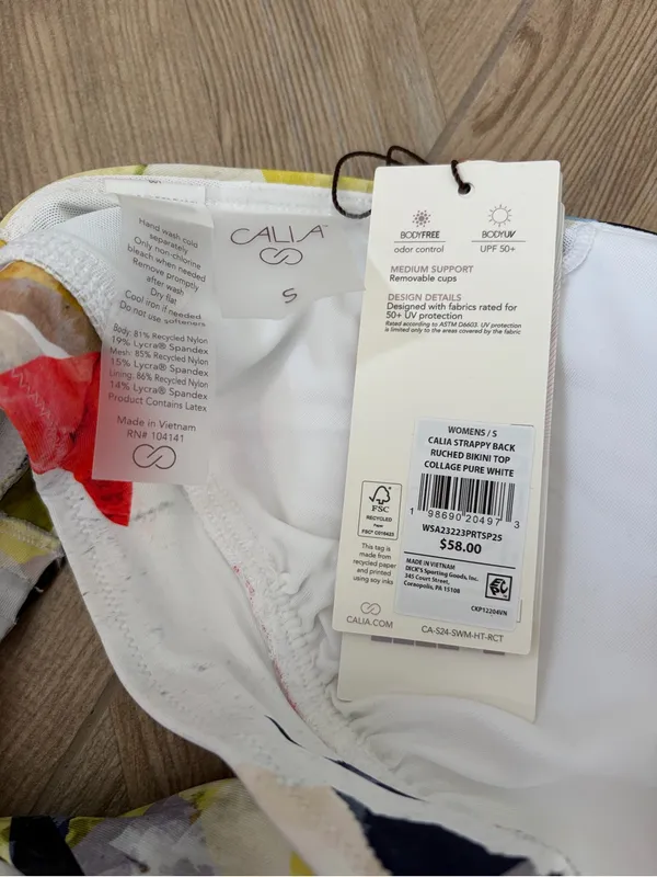 CALIA Strappy Back Ruched Bikini Top Collage Pure White Size Small Beach Coastal - Image 3