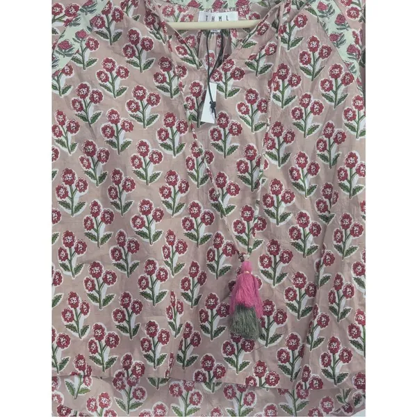 New THML Vintage Floral Patchwork Fringed Lace-Up Blouse XS shirt - Image 2