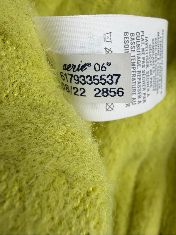 Aerie Fuzzy Ribbed Sweater Medium Chartreuse Balloon Sleeve Cozy Knit Top - Image 8