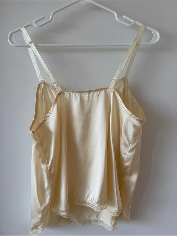 Vintage CHE 100% Pure Silk Lace Trim Camisole Top - Cream Ivory - Image 4
