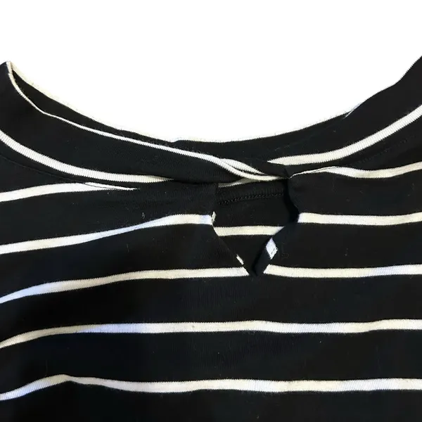 CHICO'S 2 LG Black White Stripe Knots Nautical Print Knit Top Preppy Casual - Image 2