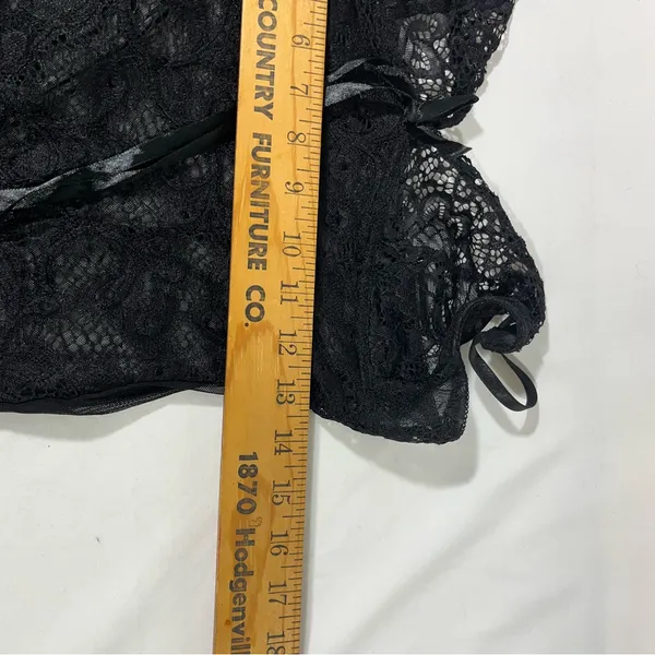 Black Lace & Mesh Net Chemise Nightgown with Ribbon & Rhinestone Sz S‎ NEW - Image 9