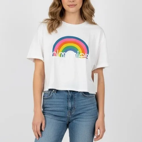 Bloomies‎ White Rainbow Graphic Crew Neck T Shirt Size M Made in USA - Image 9