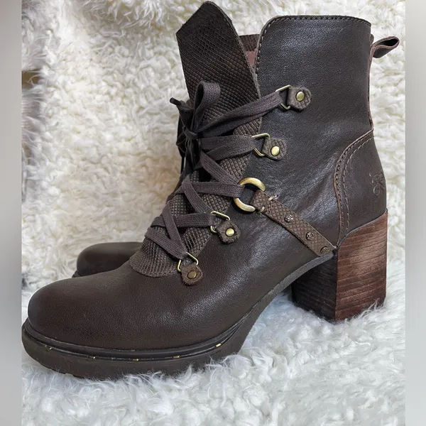 OTBT LEATHER Ankle BOOTS Oregon Heel Hiker Brown - Image 8