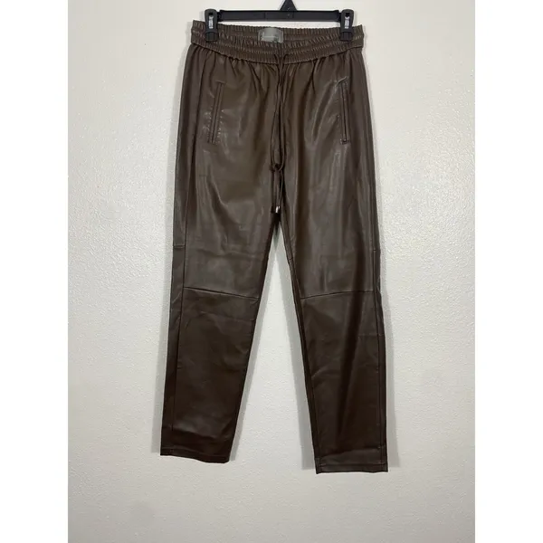 Anthropologie Ankle Pants Brown Faux Leather Drawstring Pockets Women's XS - Image 3