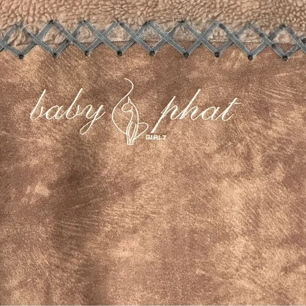 VTG Baby Phat Girlz Y2K Sherpa Coat faux suede Tan Toggle Embroidered Logo - Image 11
