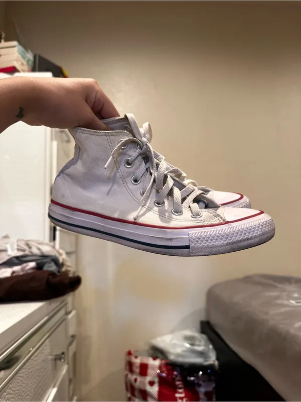 Converse White High-Top Sneakers with Red Trim - Image 4