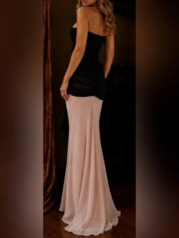 NEW House of CB CLARA Black and Blush Chiffon Strapless Maxi Dress Size S - Image 5