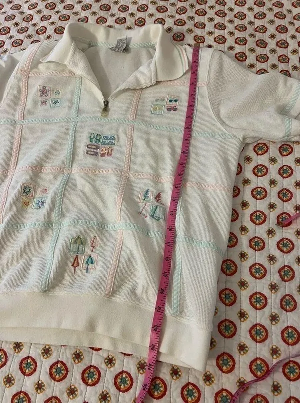 Vintage 80s Beach Grandma Pastel Polo Short Sleeve Top Size Medium 90s - Image 7