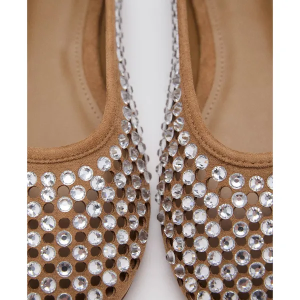 MNG Mango Glam Rhinestone Die Cut Ballet Casual Cream Elegant Flats EU 40 US 9 - Image 2