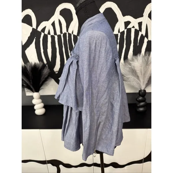 Zara Basic Chambray Ruffle Button Front Blouse Women’s XS Blue Long Sleeve EUC - Image 5