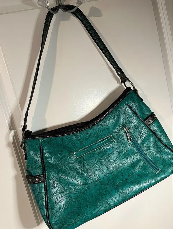 Tooled Leather Laser Cut Purse Feather Country Western Handbag Shoulder Bag - Image 2