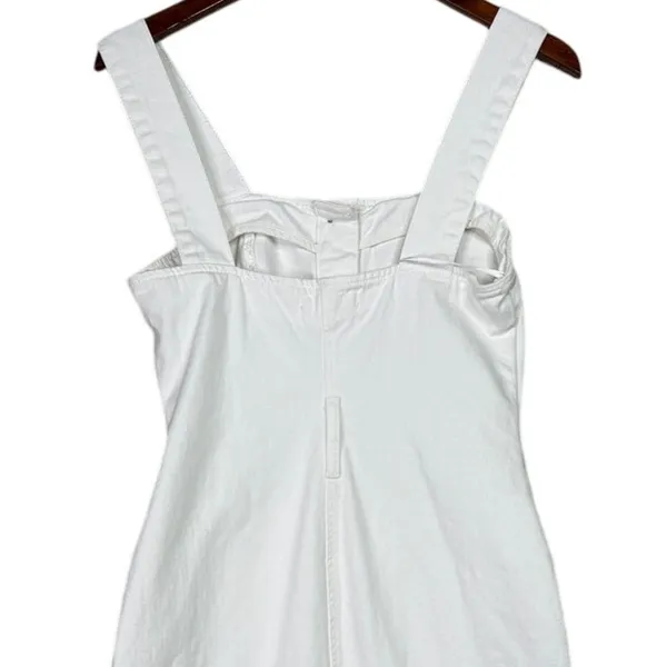 Zara Bodycon Overall Sleeveless Denim Midi Dress Raw Hem Button Down S White - Image 6