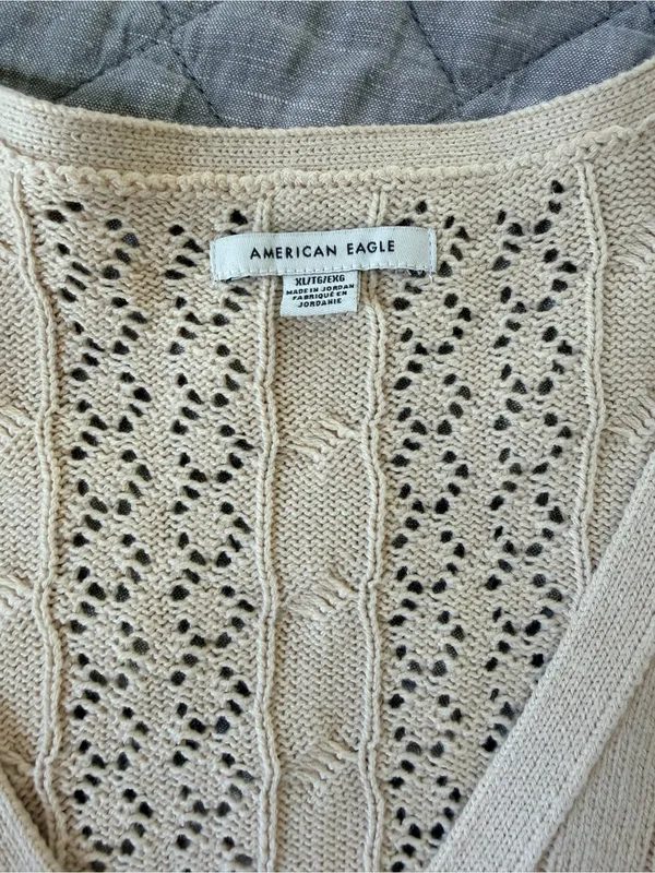 American Eagle Outfitters Cream Openwork V-Neck Cardigan - Image 2
