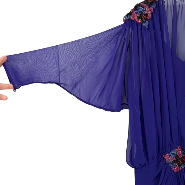 Vintage 1982 Casadei Purple Beaded Chiffon Draped Cocktail Dress Size 10 - Image 3