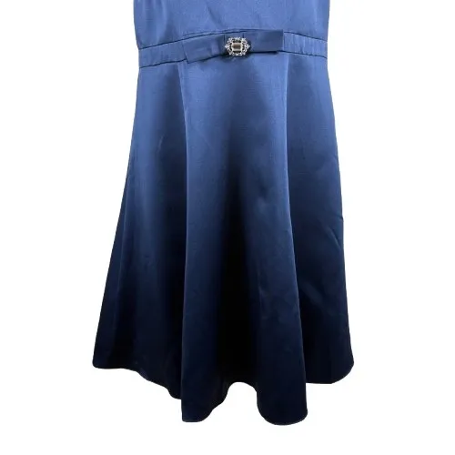 Alfred Angelo 7008 A-Line‎ Dress Bridesmaid Homecoming Navy Blue Satin Size 16 - Image 3