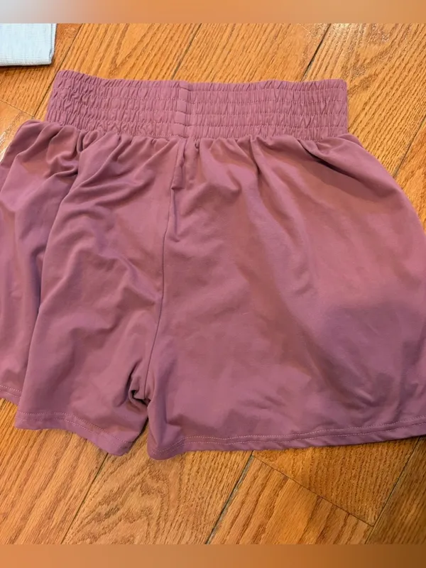 Gray Waffle Knit Henley Top & INDERO Mauve Ruffle Shorts Set L Cozy Loungewear - Image 6