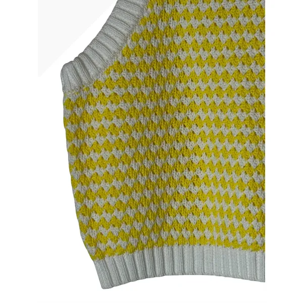 Future Collective Sweater Vest Women Small Yellow Cotton Cropped Preppy Retro - Image 6