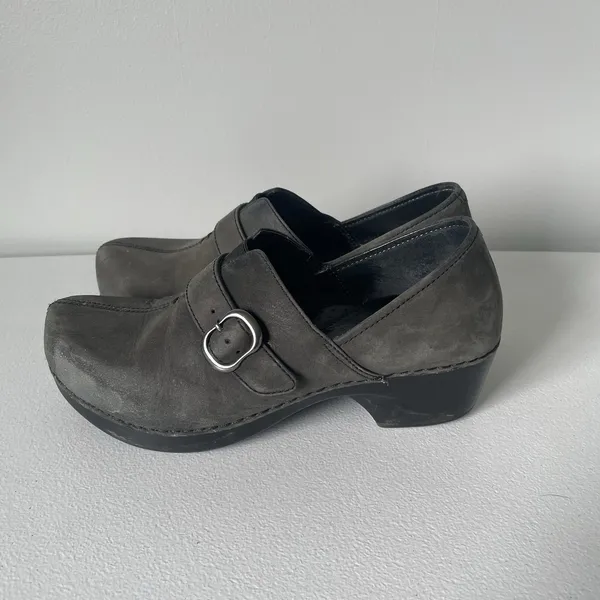 Dansko Tamara Slip-On Clogs Shoes Buckle Black Gray Suede Leather Women's 37 - Image 6