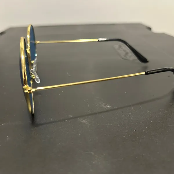Round Gold Frame Sunglasses with Blue Lenses - Image 4